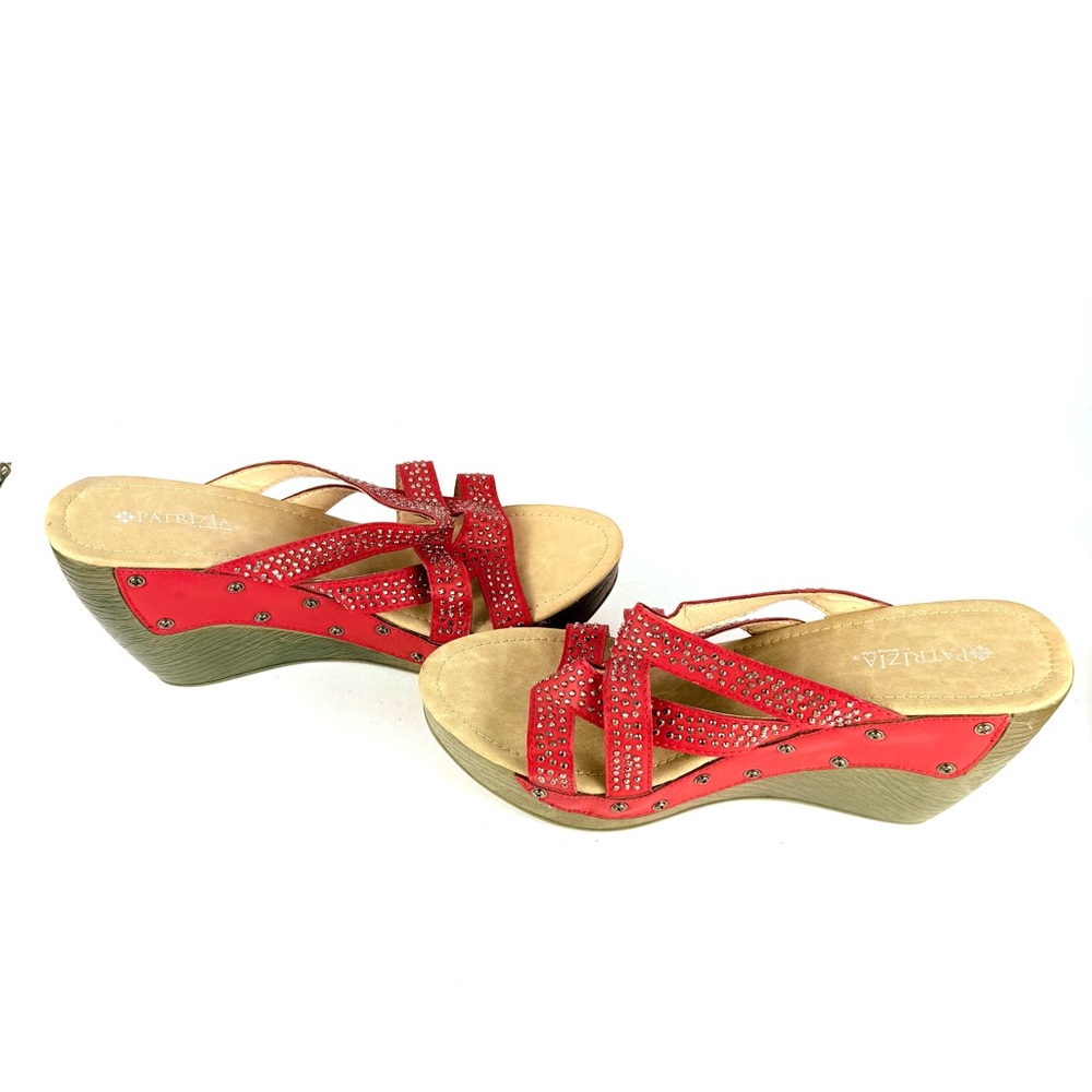 PATRIZIA by Spring Step ARISTOCRAT Studded Red Wedge Slide Sandals ~ Size 41 - Picture 10 of 13